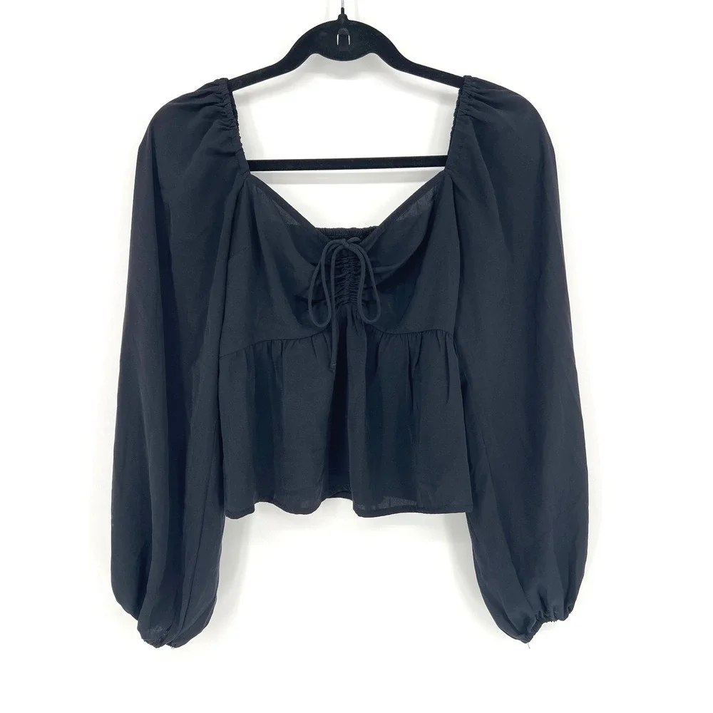 Abercrombie & Fitch Small Black Puff Sleeve Peasant Crop Top EUC Boho Whimsigoth